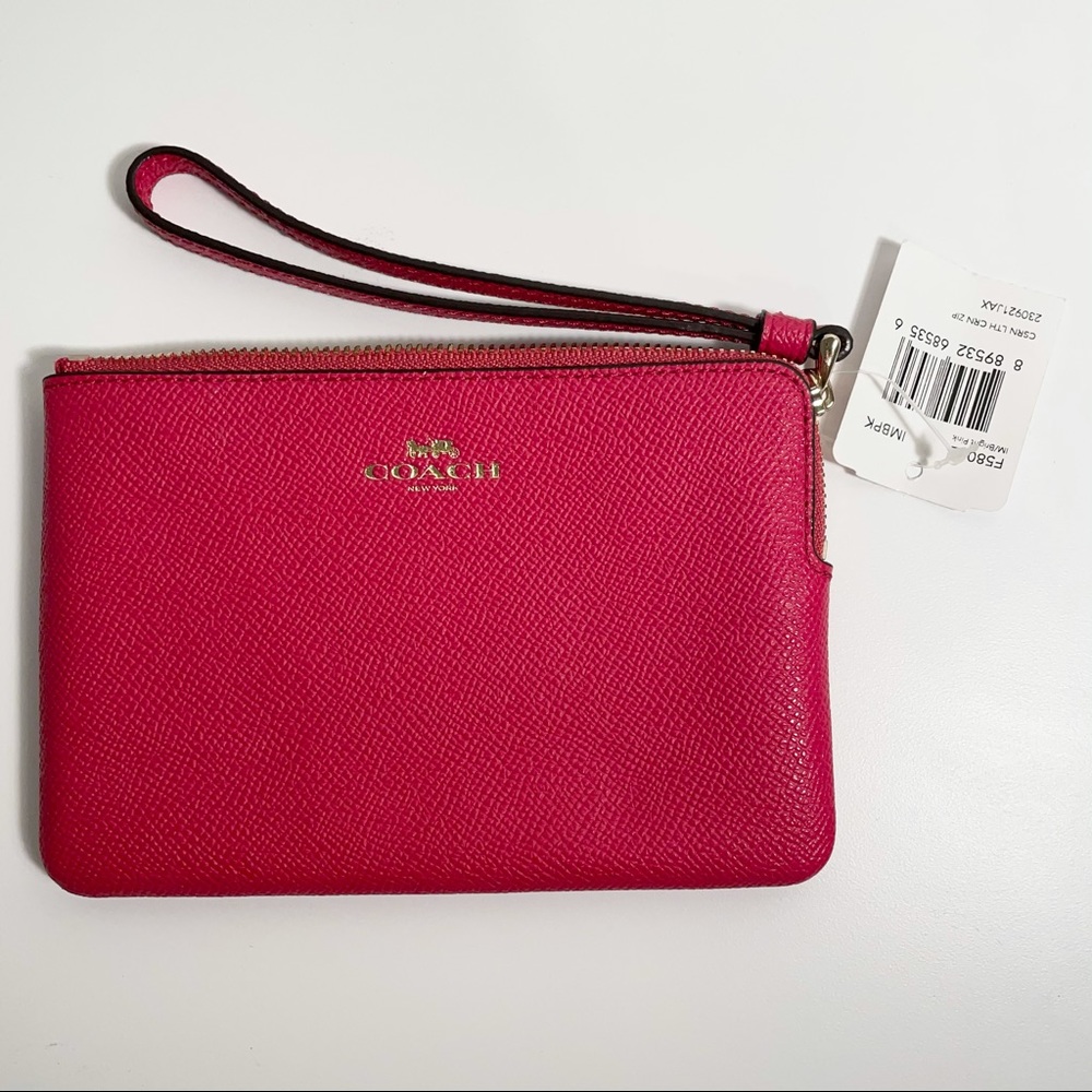 NWT Coach Wristlet | Pink Crossgrain Leather Zip - Picture 3 of 11